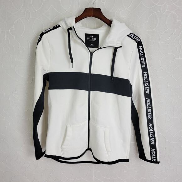 Hollister Full Zip Hoodie Womens X-Small Black White Spell Out Sleeves Sporty - Picture 1 of 13